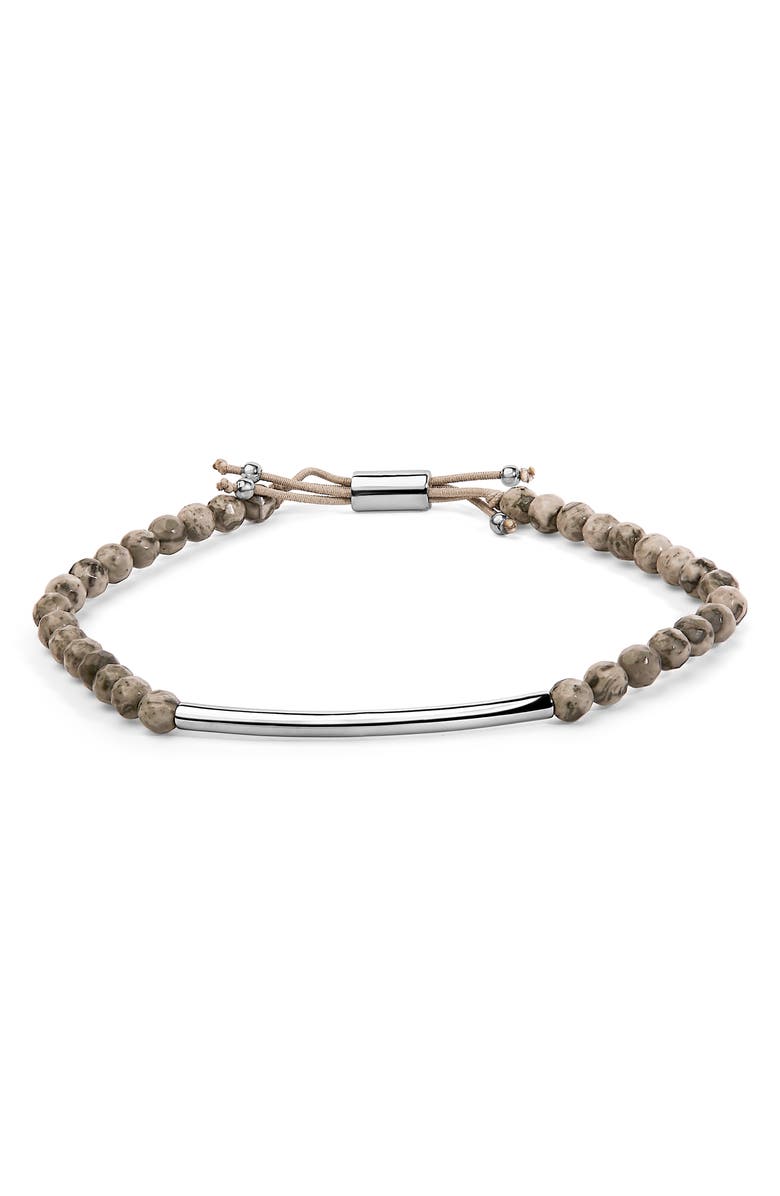 Haus of Brilliance Sterling Silver Jasper Bead Station Bracelet Bolo Clasp, Main, color, Silver