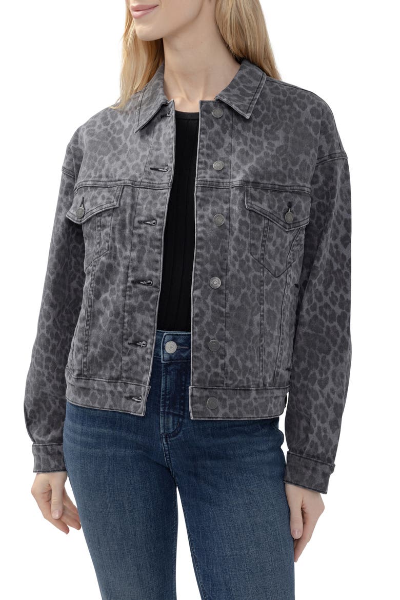 '90s Leopard Print Denim Trucker Jacket, Main, color, CHARCOAL LEOPARD