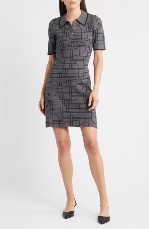 Zoe And Claire Jacquard Polo Minidress In Gray