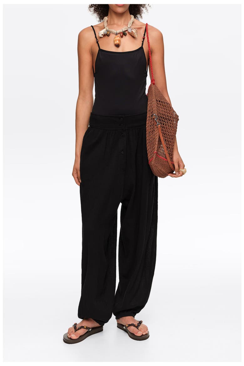 Textured Cotton Harem Trousers, Alternate, color, BLACK