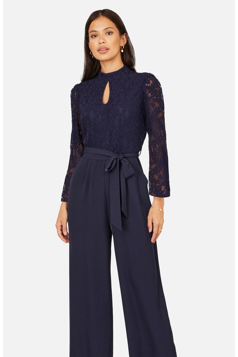 Lace Applique Jumpsuit, Alternate, color, Navy