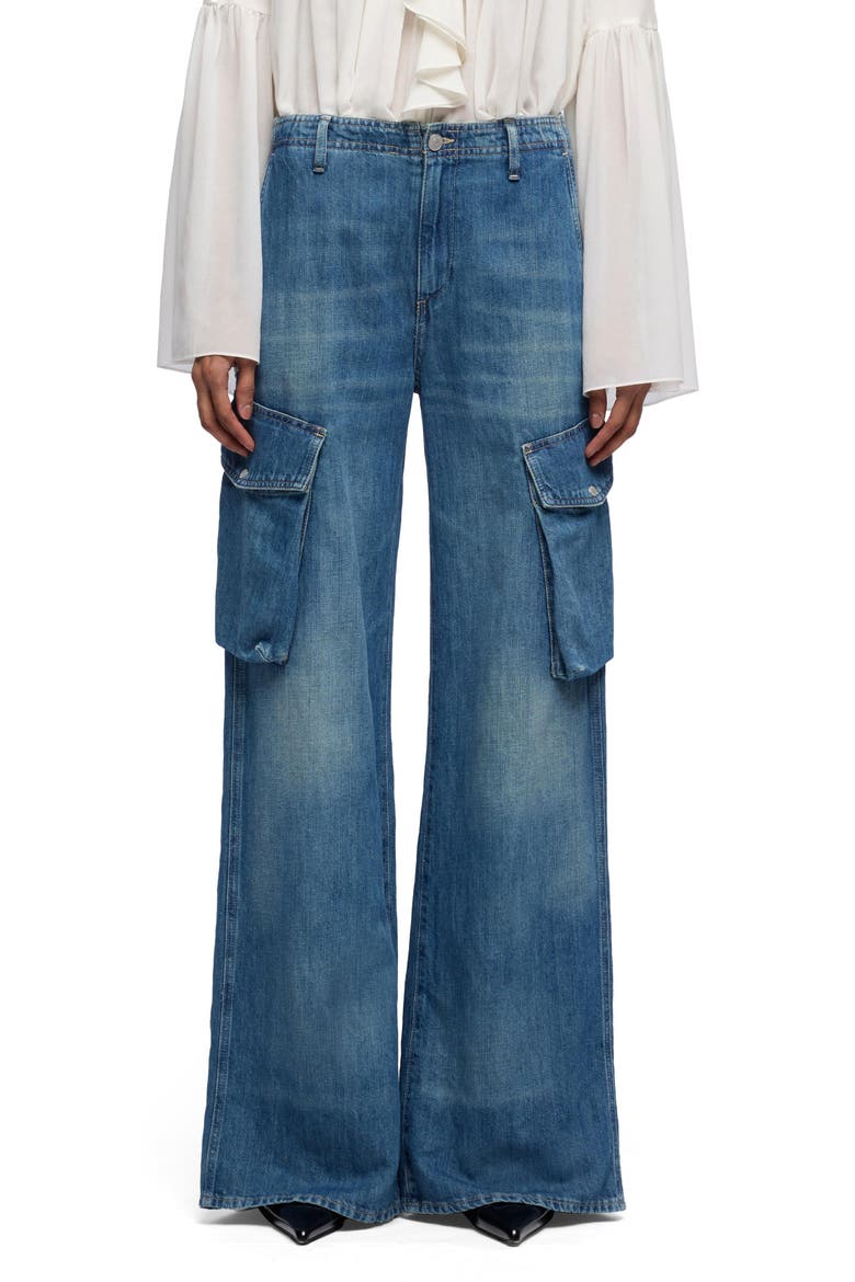 Lotta High Waist Wide Leg Cotton & Linen Cargo Jeans, Main, color, OCEAN MIST