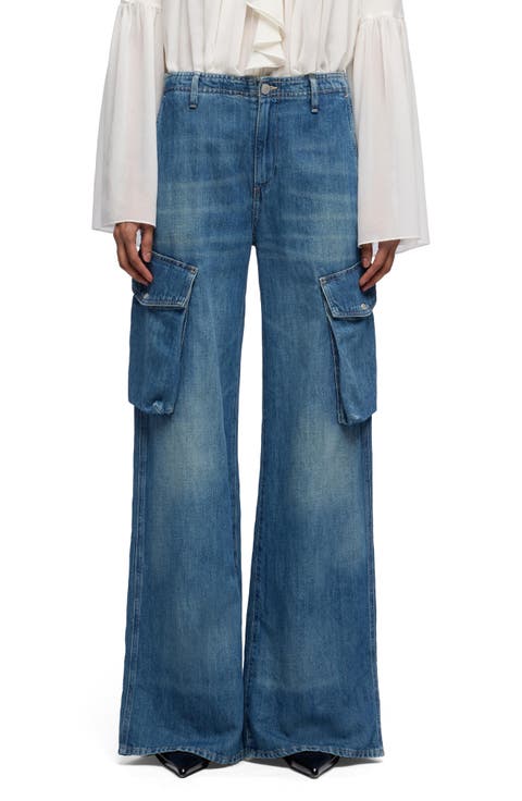 Lotta High Waist Wide Leg Cotton & Linen Cargo Jeans