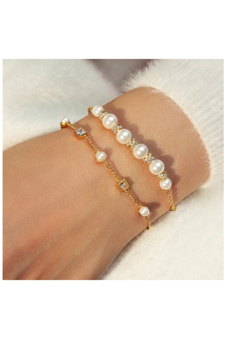 Faux Pearl & Pavé Chain Bracelet, Alternate, color, SHINY GOLD