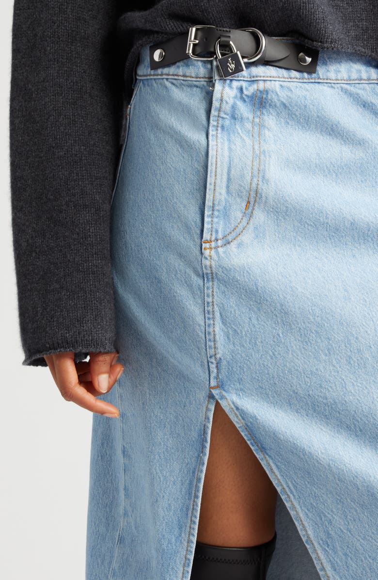 JW Anderson Padlock Belted Asymmetric Denim Skirt, Alternate, color, 