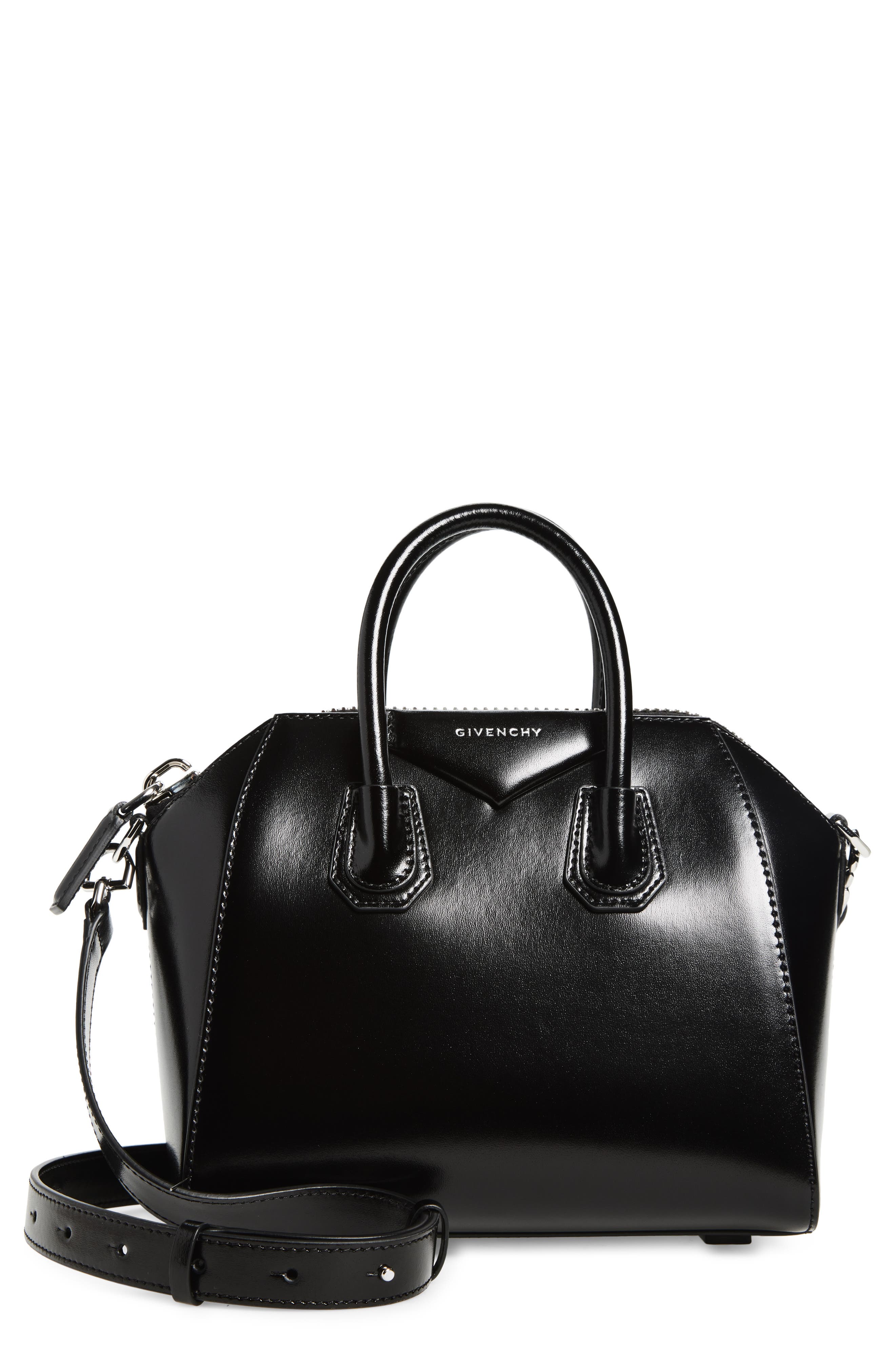 Givenchy Mini Antigona Leather Satchel, Main, color, Black