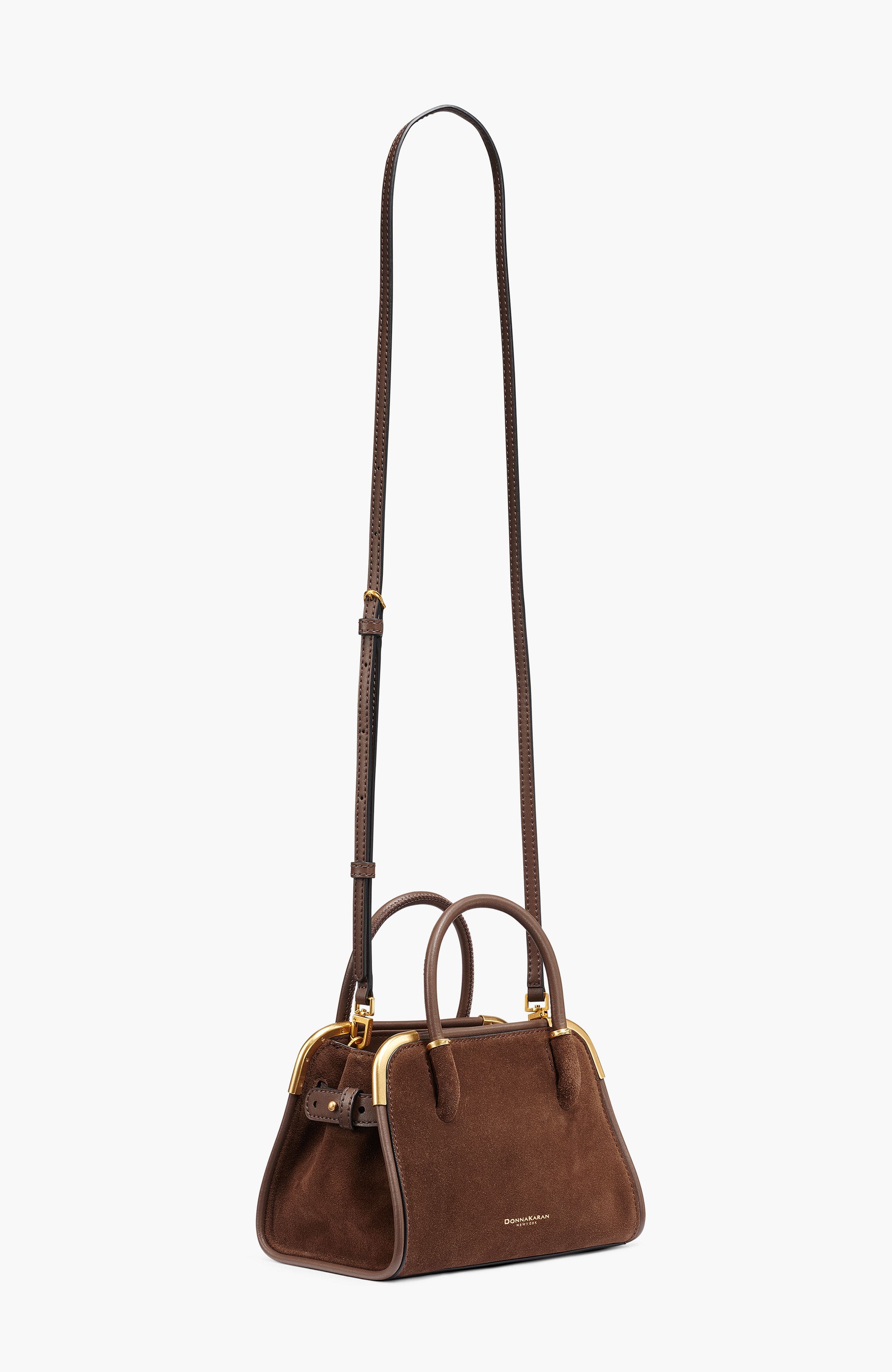 Donna Karan New York Satin Suede Mini Satchel, Alternate, color, Chocolate