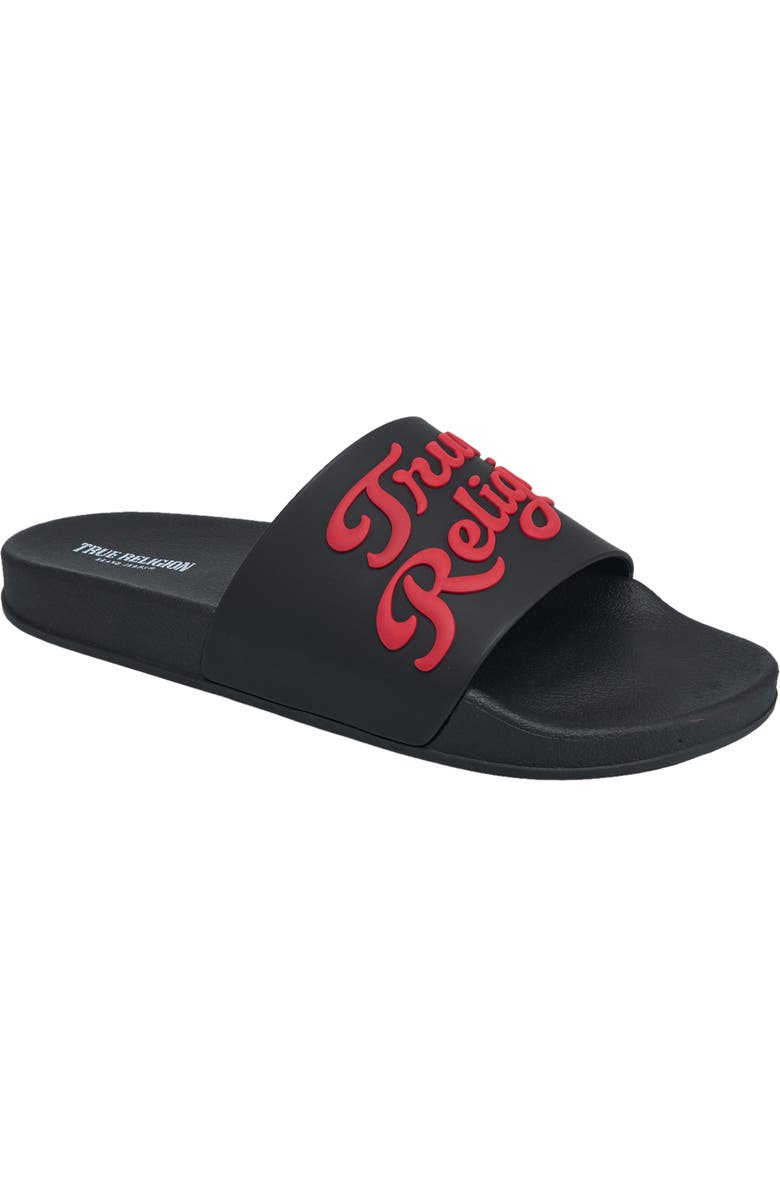 True Religion Drake Script Logo Pool Slide, Main, color, Black
