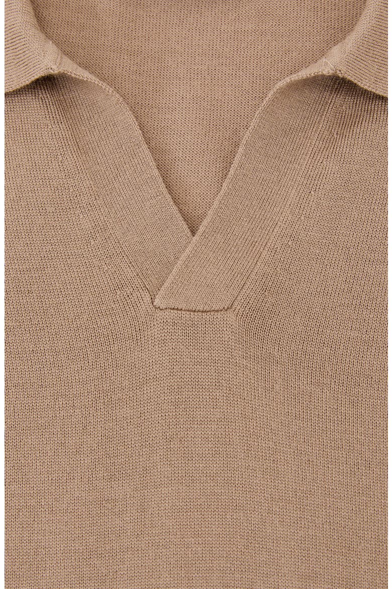 Duchie Johnny Collar Short Sleeve Wool Polo Sweater, Alternate, color, CAMEL BROWN