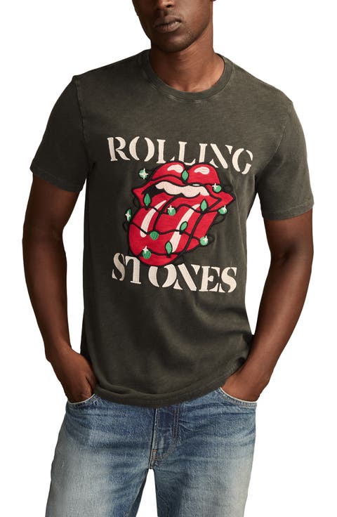 Rolling Stones Lights Embroidered Appliqué Cotton T-Shirt