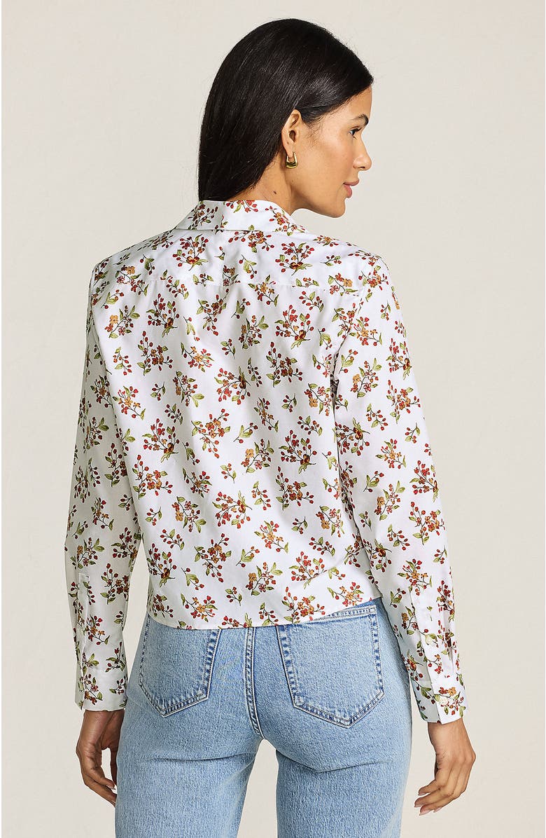 Lands' End No Iron Boxy Cropped Shirt, Alternate, color, White Meadow Floral