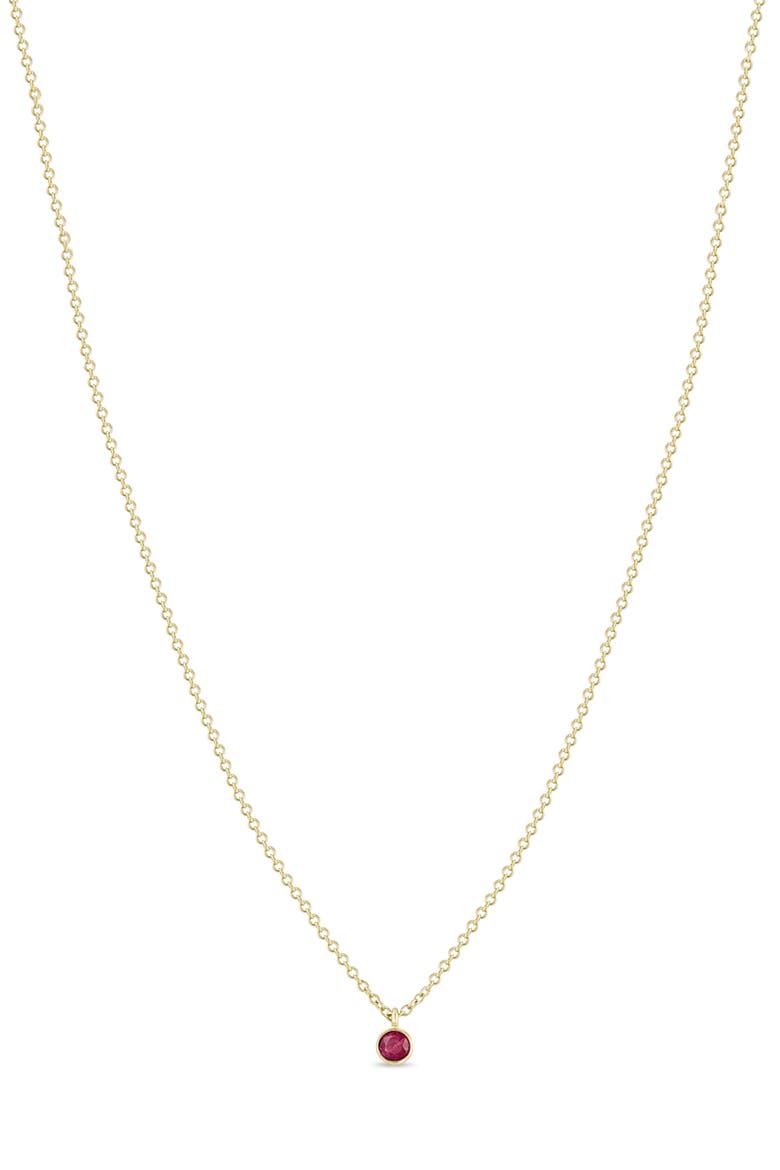 14K Gold Bezel Birthstone Necklace, Main, color, YELLOW GOLD/ RUBY