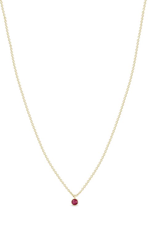 14K Gold Bezel Birthstone Necklace