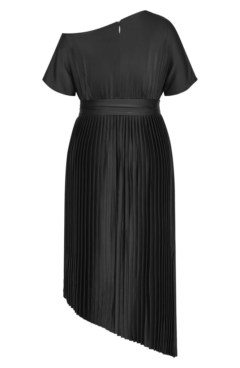 City Chic Payton Pleated One-Shoulder Maxi Dress, Alternate, color, Black