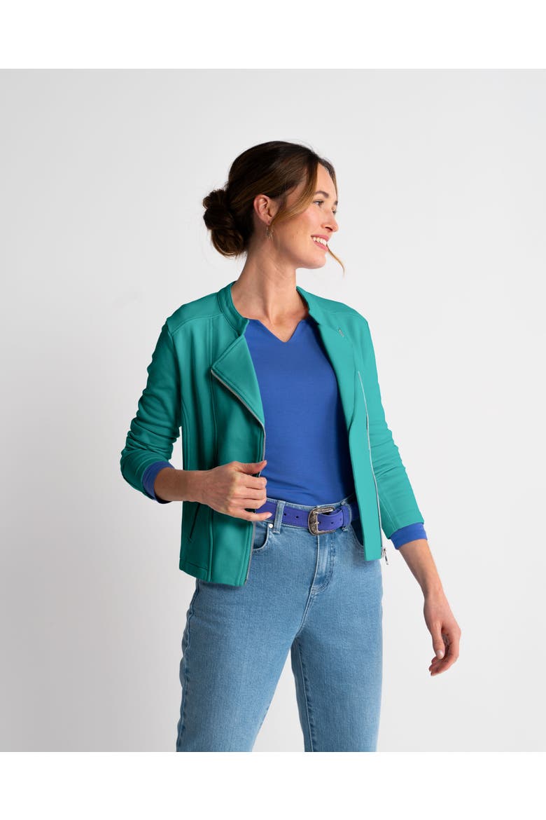 Cropped Biker Jacket, Alternate, color, Sea Green