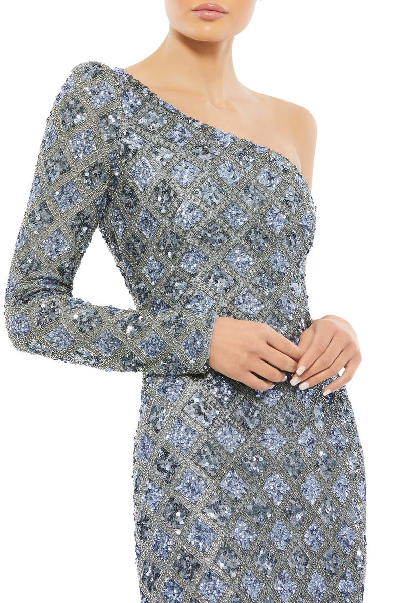 Mac Duggal Sequin Long Sleeve One-Shoulder Gown, Alternate, color, 
