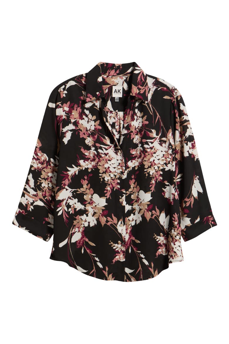 Roll Tab Woven Top, Alternate, color, ANNE BLACK MULTI