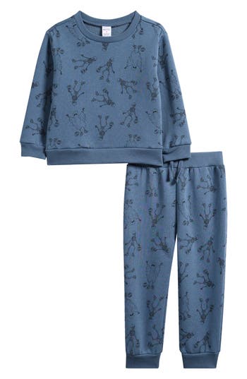 Petit Lem Kids' Snowboard Santa Sweatshirt & Joggers Set In Blue