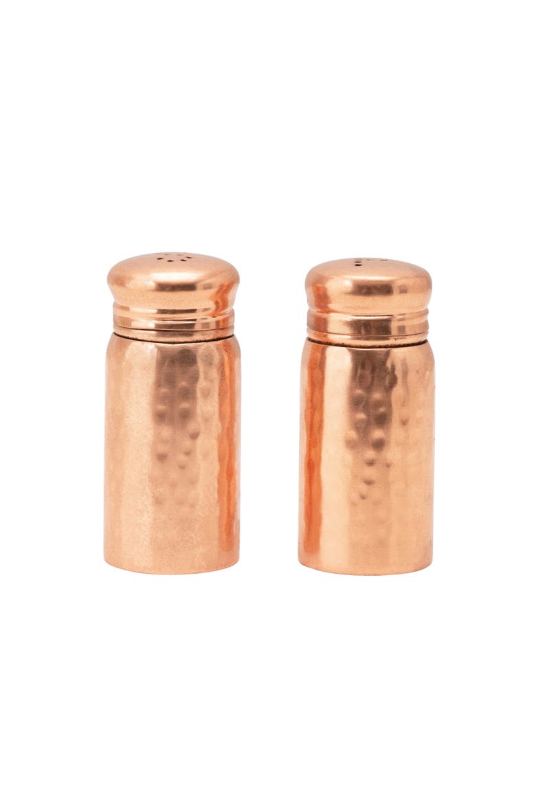 Round Hammered Stainless Steel Salt and Pepper Shakers, Main, color, Copper