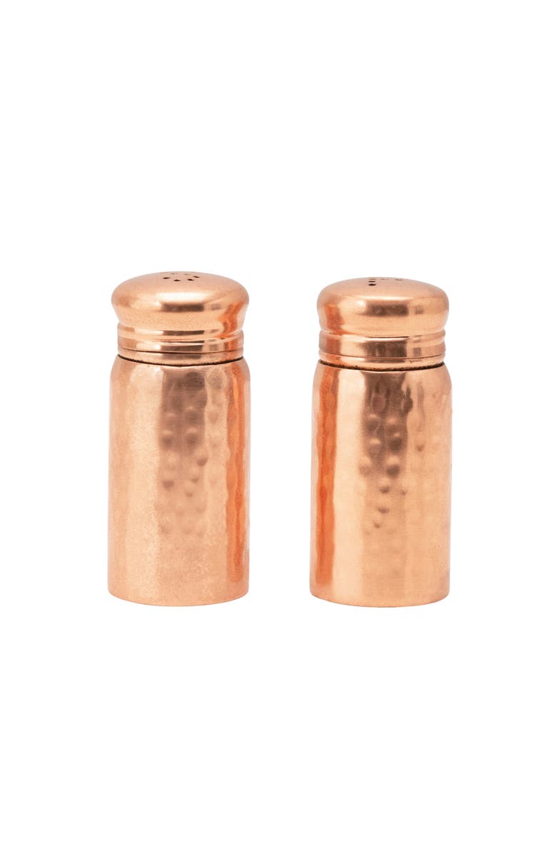 Storied Home Round Hammered Stainless Steel Salt and Pepper Shakers, Main, color, Copper