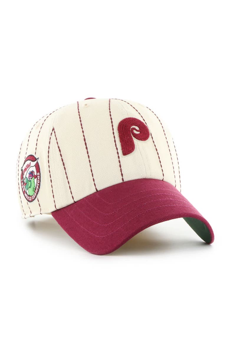 '47 Men's '47 x Rawlings Natural/Burgundy Philadelphia Phillies Pinstripe Clean Up Adjustable Hat, Main, color, Natural