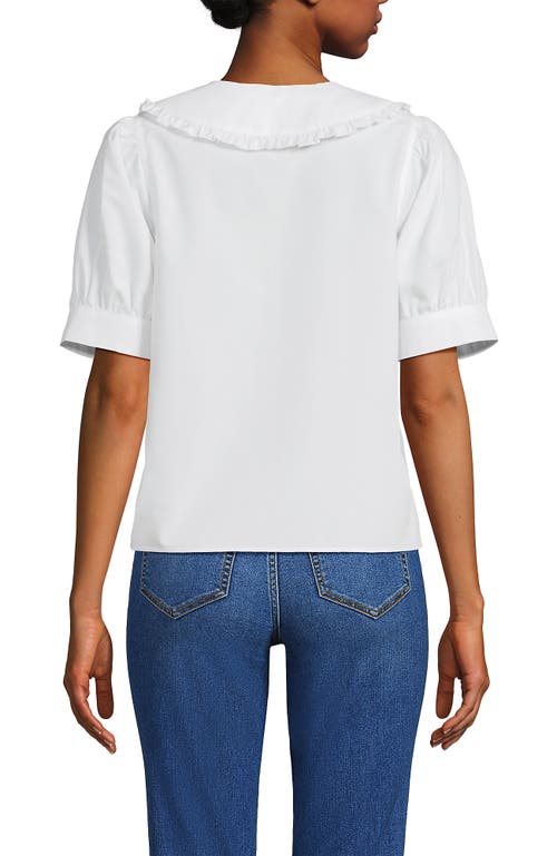 Lands' End Easy Care Puff Sleeve Statement Collar Shirt In White