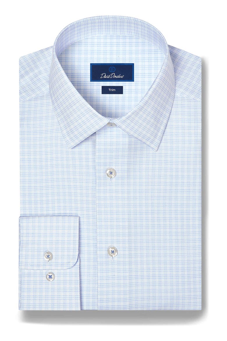 Trim Fit Check Stretch Cotton Twill Dress Shirt, Main, color, WHITE/ SKY
