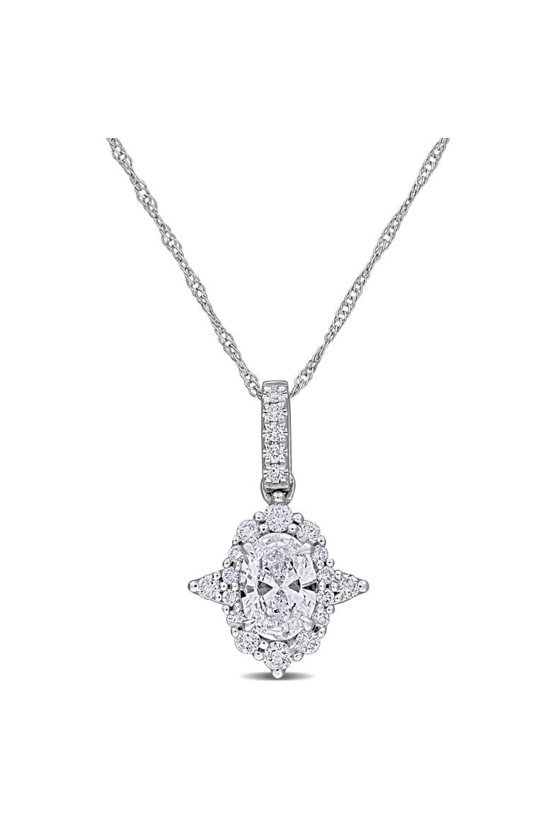 Lab-Grown Diamond Halo Pendant Necklace 14k, Main, color, White Gold