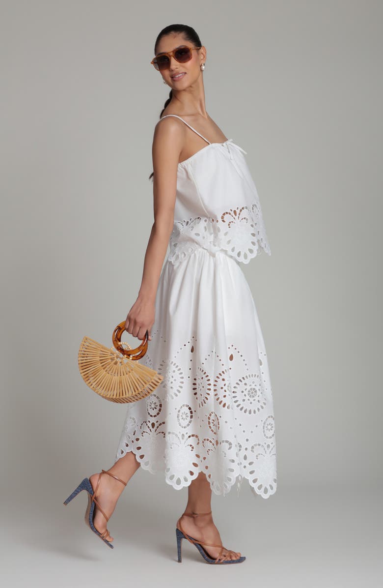 Avec Les Filles Cotton Eyelet Detail Midi Skirt, Alternate, color, White