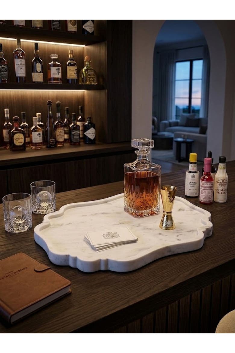 Cascade White Marble Tray, Alternate, color, Ivory