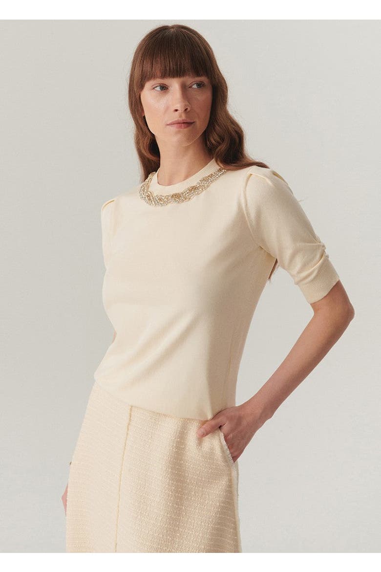 Jordyn Embellished Knit Blouse, Main, color, YELLOW