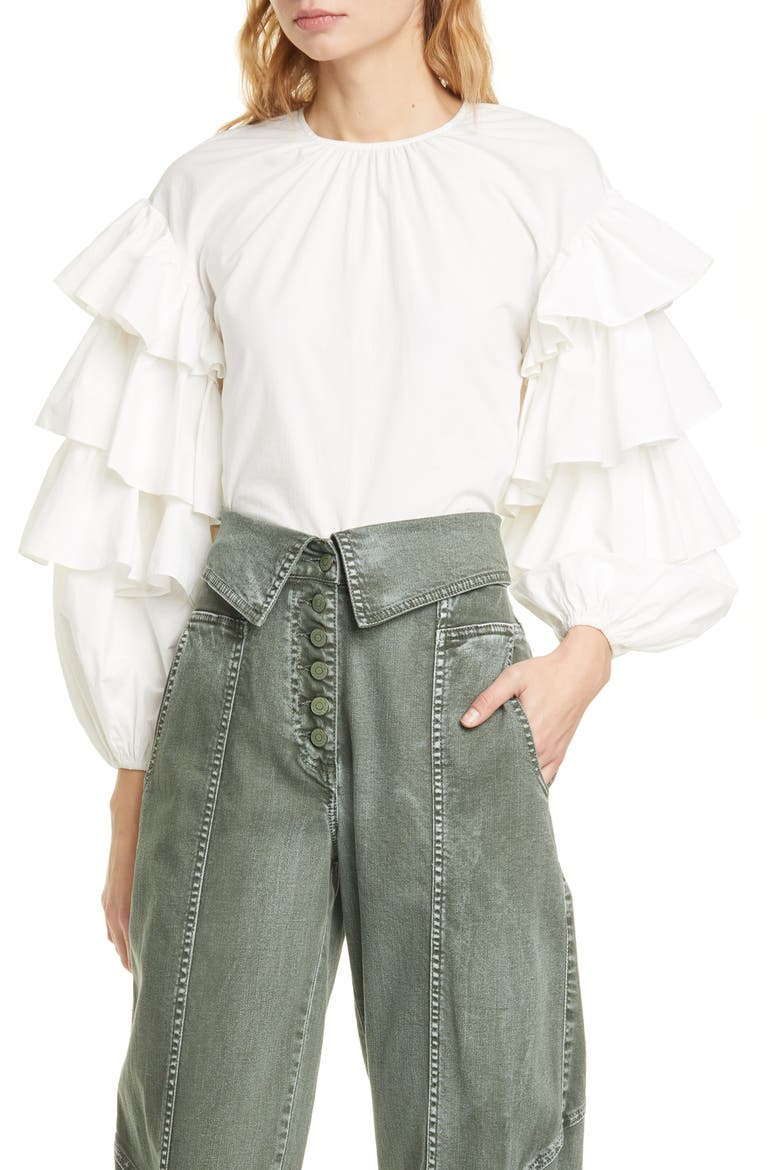 Tulia Ruffle Sleeve Blouse, Main, color, BLANC