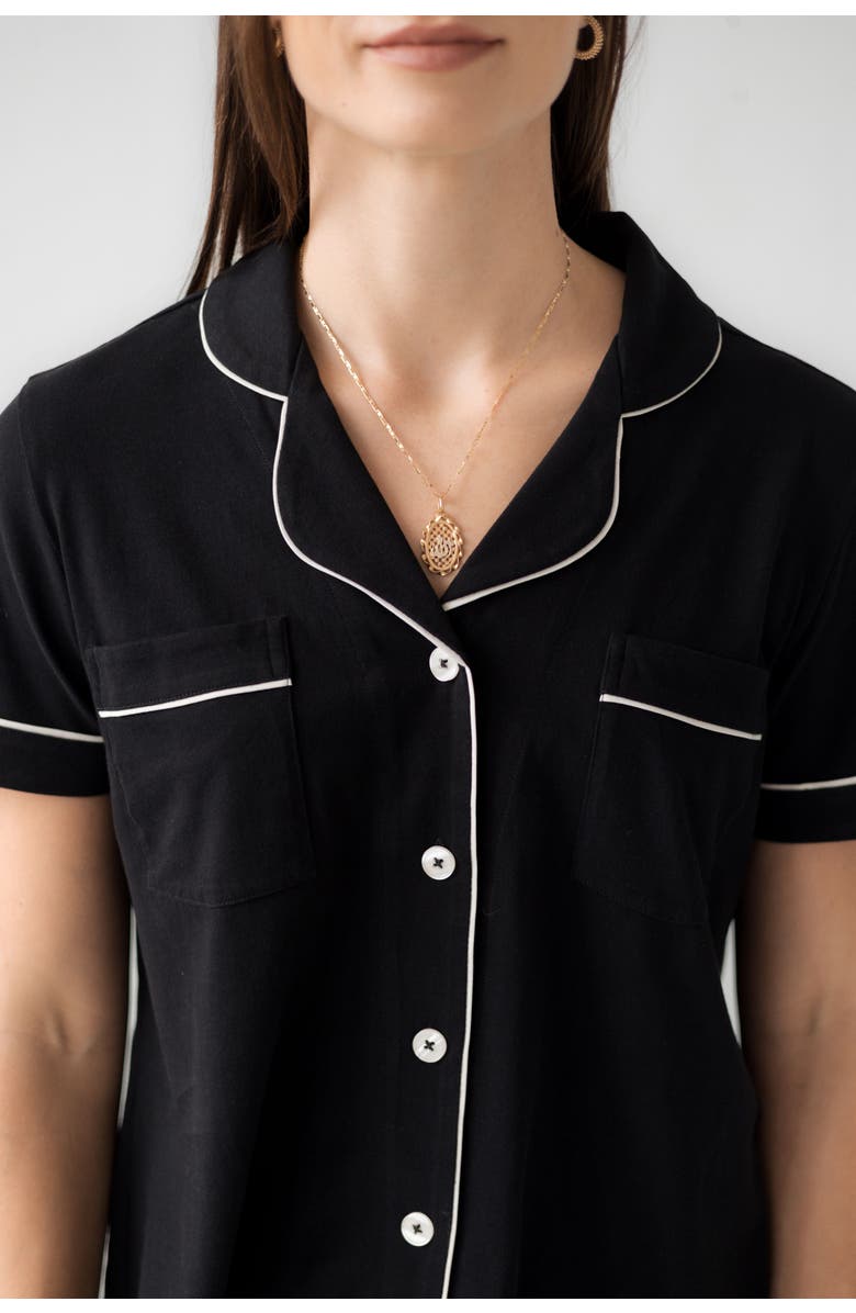 SALUA Classic Luxury Capri Pajamas in Brushed Pima Cotton, Alternate, color, Black/White