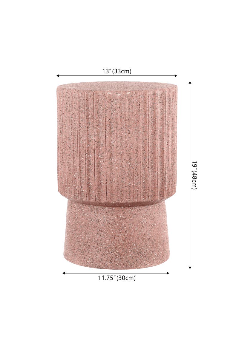 Louisa Modern Fluted Outdoor Accent Table, All-Weather Terrazzo Pedestal Garden Stool & Round Patio Side Table, Alternate, color, Pink Terrazzo