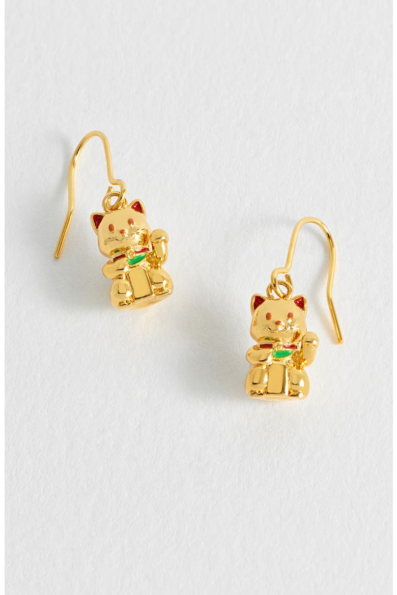 Lucky Cat Drop Earrings, Alternate, color, GOLD