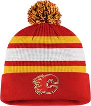 FANATICS Men's Fanatics Red/Yellow Calgary Flames Authentic Pro Cuffed Pom Knit Hat