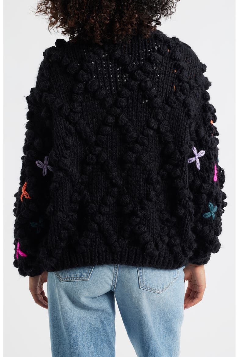Embroidered Chunky Open Front Cardigan, Alternate, color, BLACK