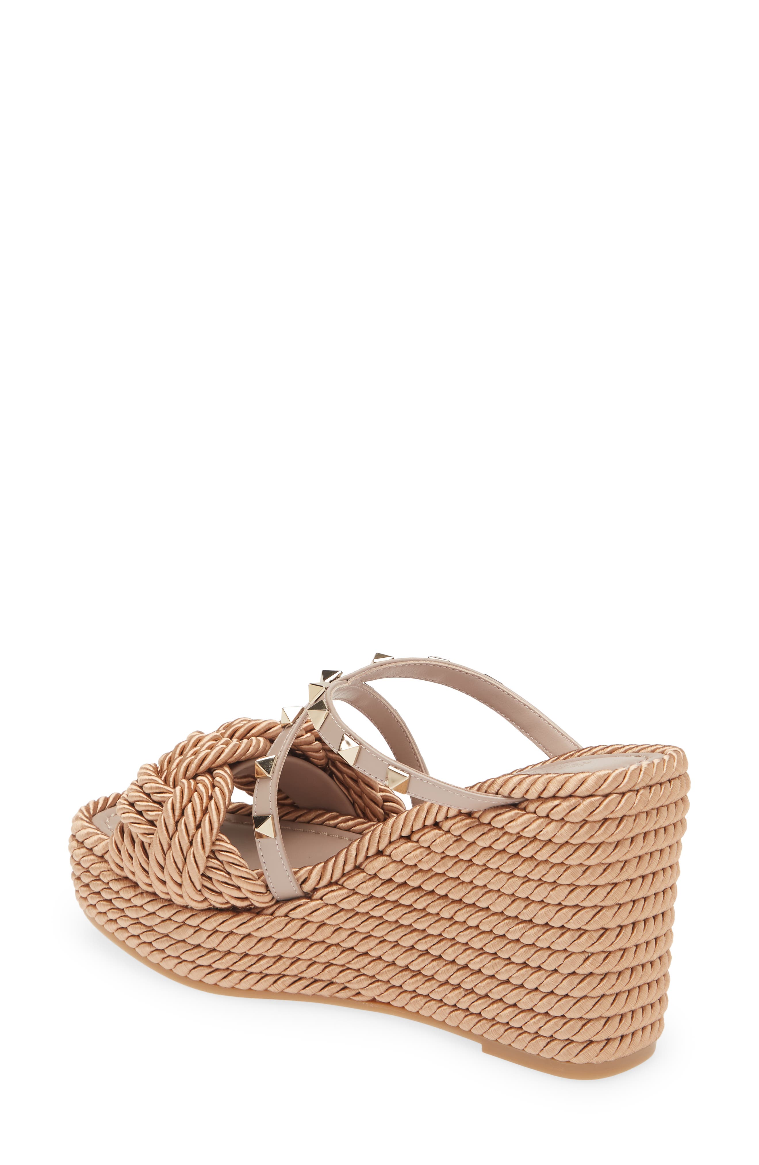 Valentino Garavani Rockstud Torchon Espadrille Wedge Sandal, Alternate, color, 