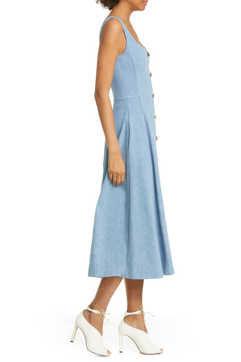 Stretch Denim Fit & Flare Midi Dress, Alternate, color, LIGHT INDIGO