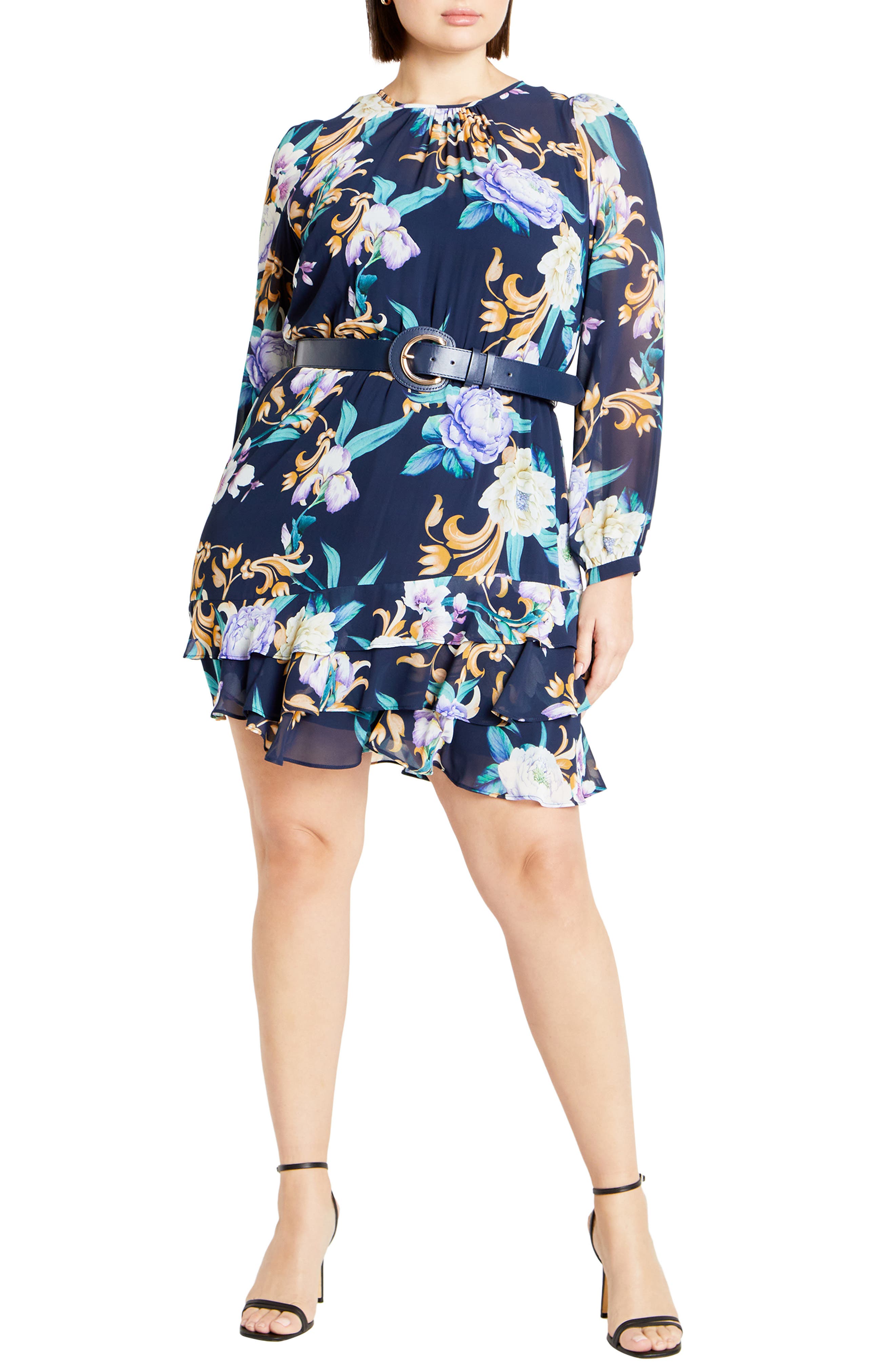 City Chic Lyra Violet Floral Belted Minidress In Multi