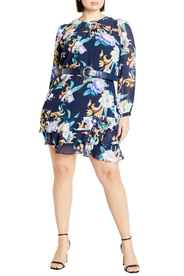 Lyra Violet Floral Belted Minidress, Main, color, BLUE PRINT