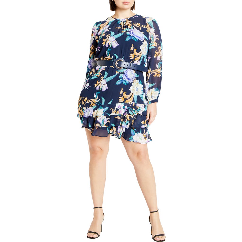 City Chic Lyra Violet Floral Belted Minidress In Multi