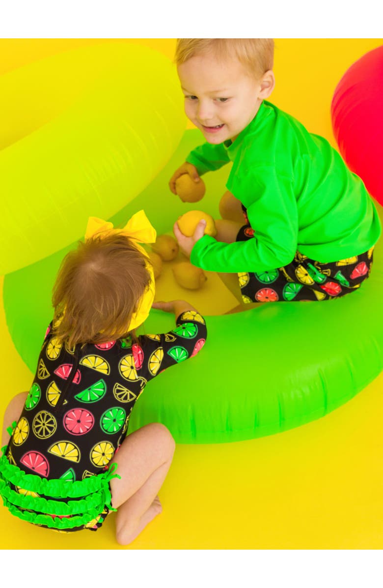 RuggedButts Toddler Boys UPF50+ Swim Trunks, Alternate, color, Neon Black Citrus