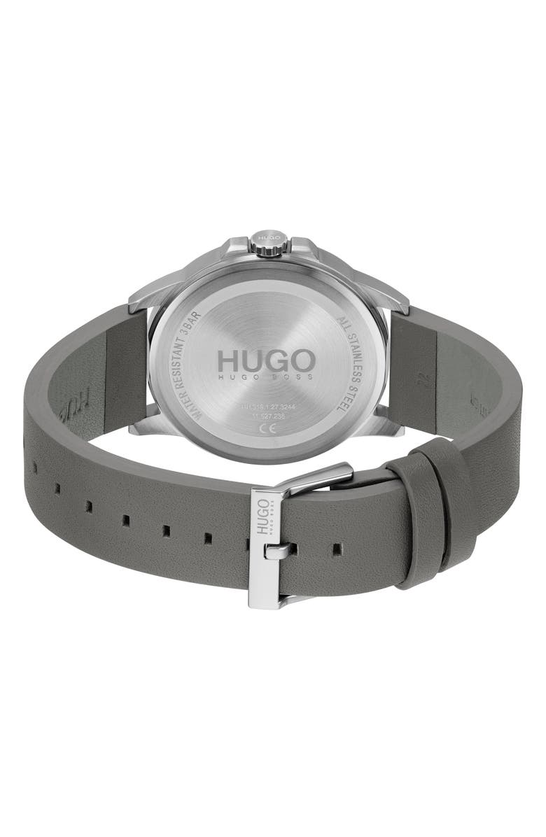 HUGO First Leather Strap Watch, 42mm, Alternate, color, 