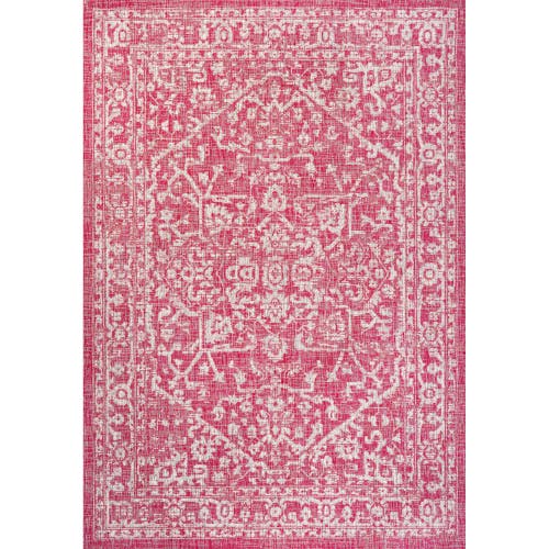 Jonathan Y Malta Bohemian Medallion Textured Weave Indoor/outdoor Area Rug In Fuchsia/light Gray