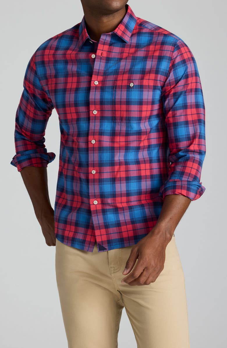 UNTUCKit Levie Regular Fit Plaid Summerweight Cotton & Linen Button-Up Shirt, Main, color, Red/ Blue
