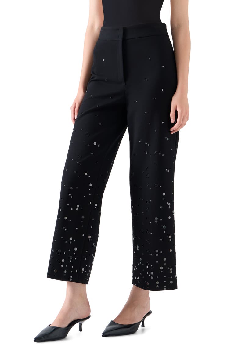 Chieko Embellished Crop Wide Leg Pants, Alternate, color, BLACK