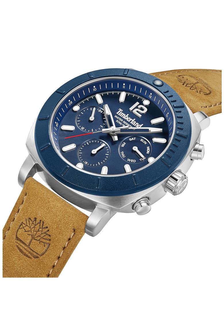 Pyperville Multifunction Leather Strap Watch, 45mm, Alternate, color, TAN