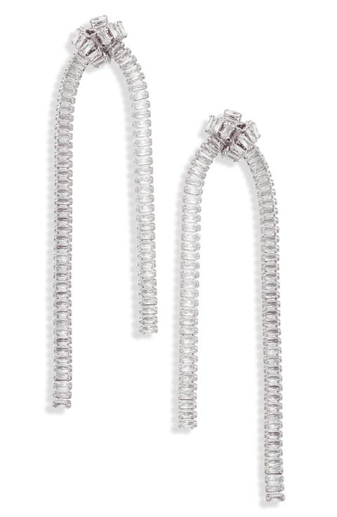 Cubic Zirconia Baguette Knot Linear Earrings