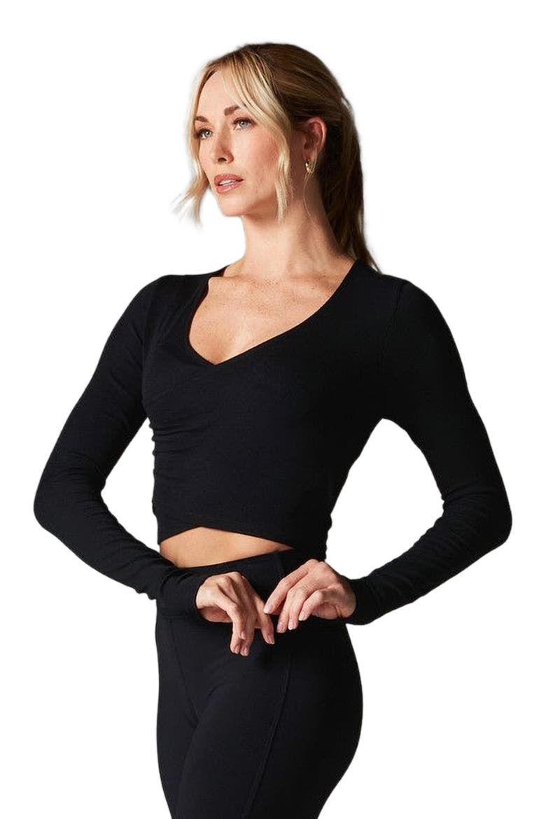 Criss Cross Long Sleeve Top, Main, color, EBONY